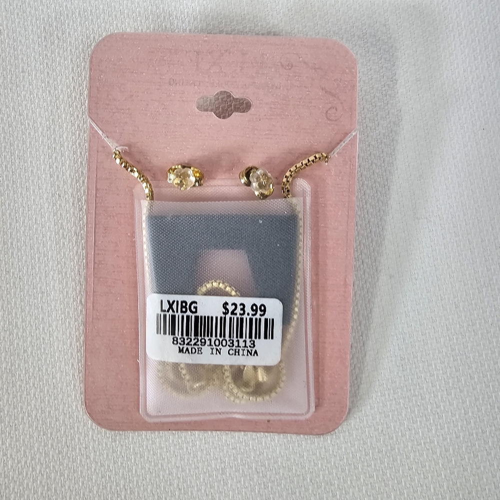 Luxe Initial B 24 KT Gold Plating Necklace & Earrings Set - Picture 4 of 4